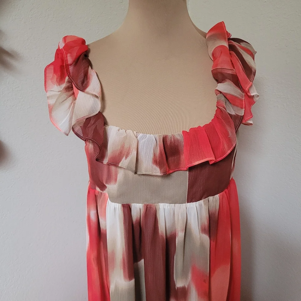 Banana Republic Factory Chiffon Watercolor Ruffle Dress With Tie Back NWT - Picture 5 of 10